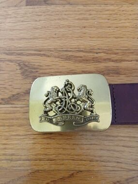 Lauren Ralph Lauren Brown Leather Belt with Gold Crest Buckle Large